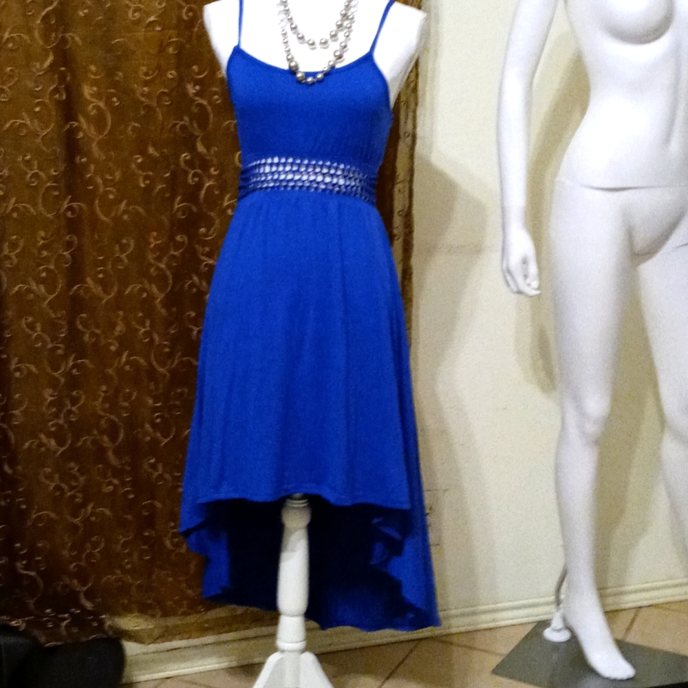 Royal Blue High Low Midi Dress  Details.  medium but it Fit Small